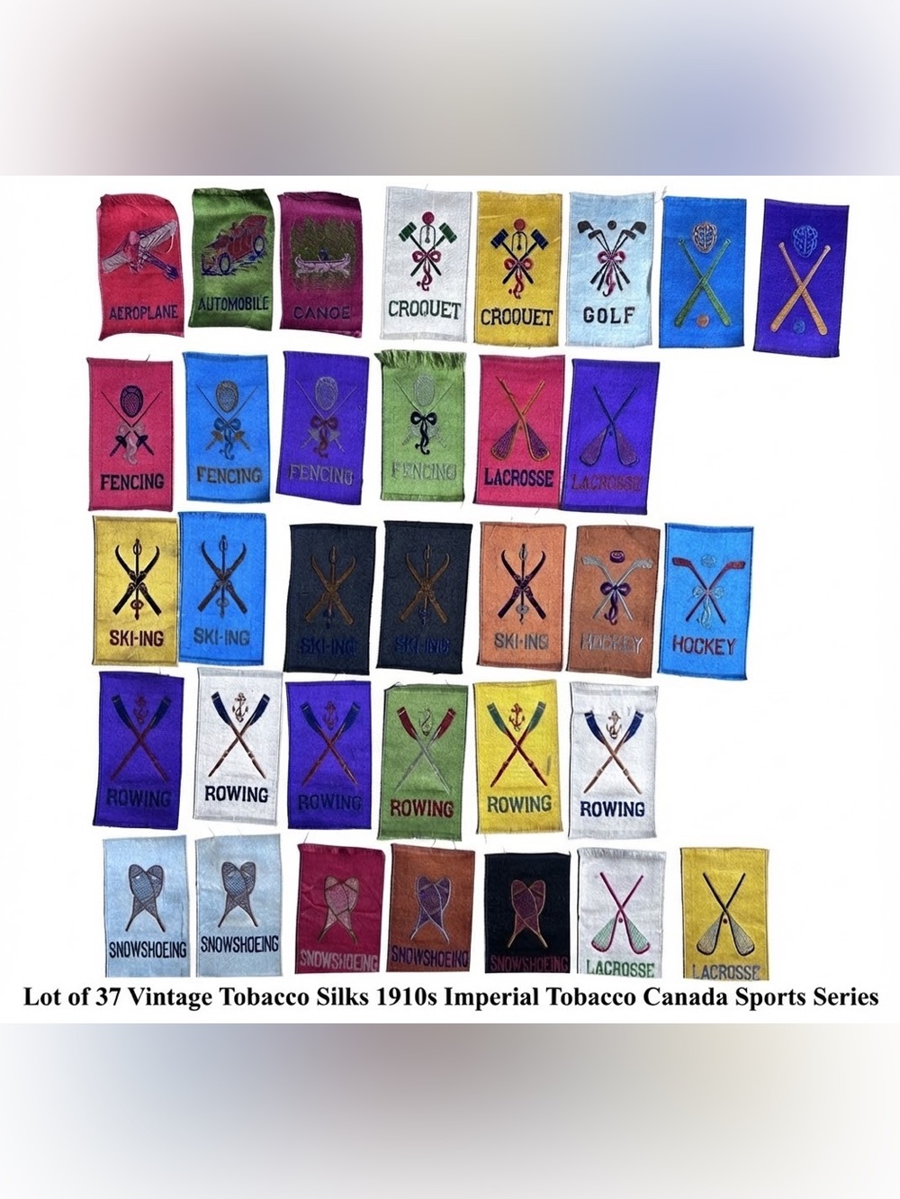 Lot of 37 Vintage Tobacco Silks 1910s Imperial Tobacco Canada Sports Series